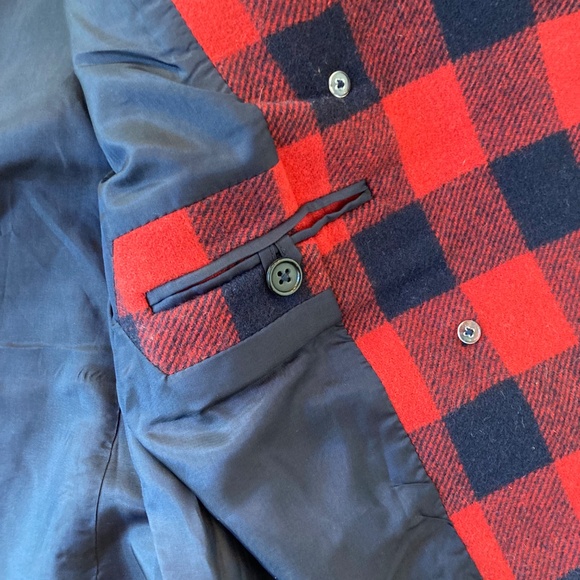 J. Crew sz 4 Wool Blend Red & Navy Buffalo Check Plaid Peacoat Winter Holiday - Picture 11 of 11